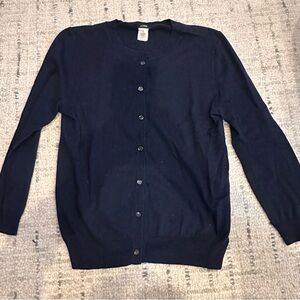 J. Crew Navy Cotton/Cashmere Cardigan Sweater w/frayed trim EUC  Size S